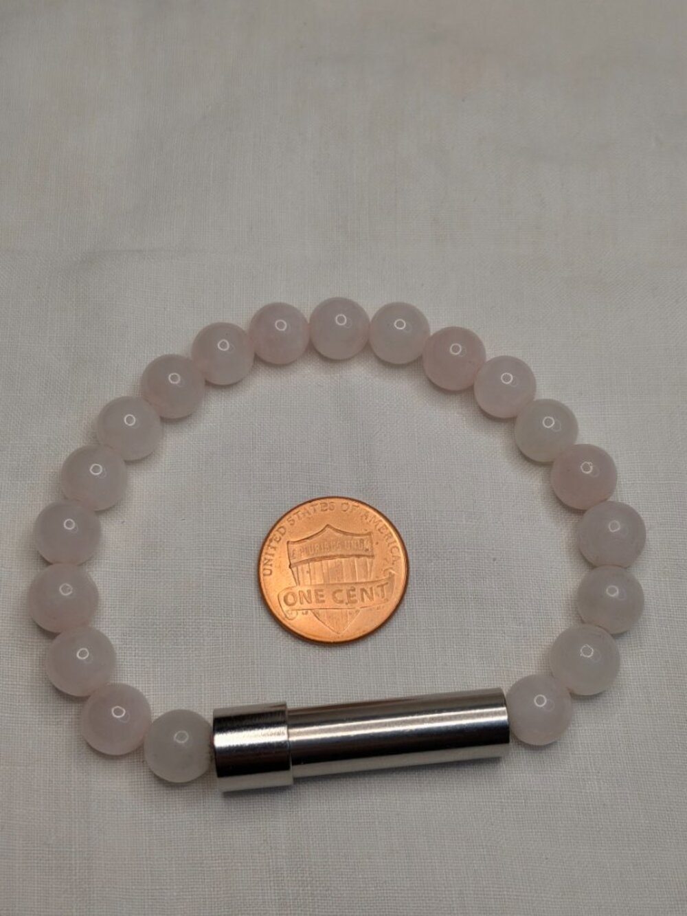 Rose Quartz Bead Bracelet with Stainless Steel Keepsake Message Chamber